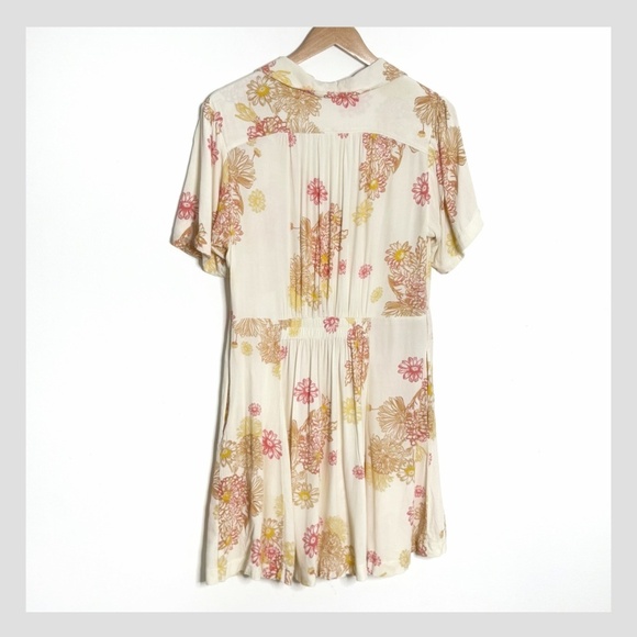 Free People Hawaii Dress Empire Waist Short Sleeve Mini Length Pink Yellow Cream - Picture 4 of 15